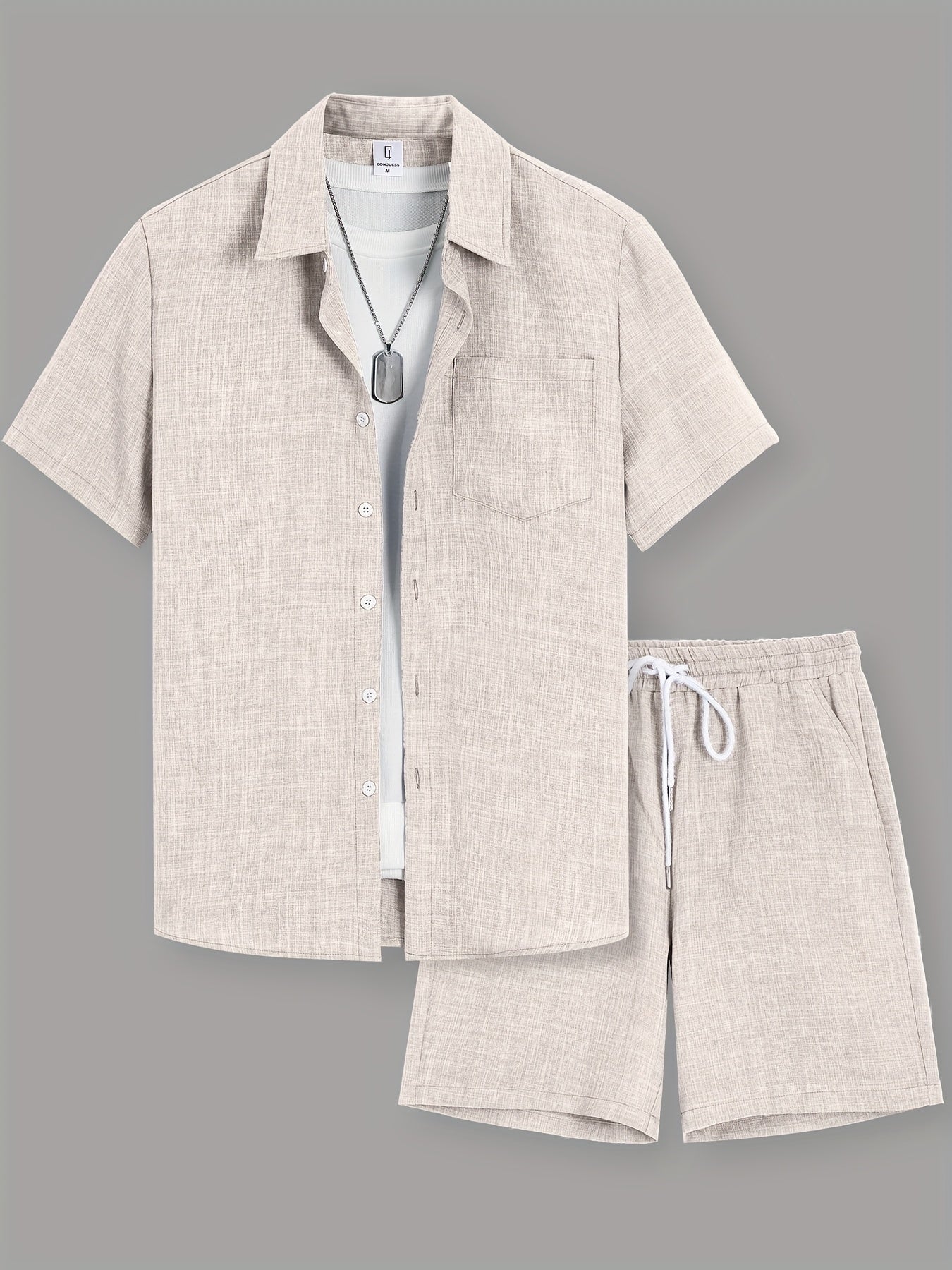 Herr Kortärmad Skjorta och Shorts Set – Avslappnad Sommarlook för Fritid och Semester