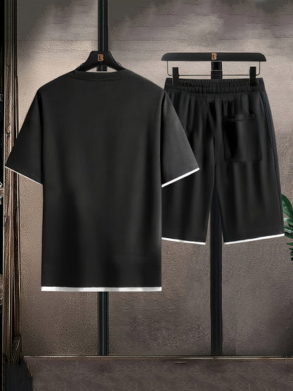 Herrarnas sportiga avslappnade set med t-shirt och shorts – perfekt för vardag och fritid