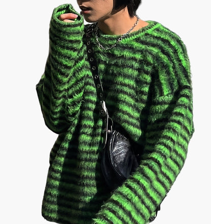 Herr Streetwear Randig Stickad Oversized Tröja – Perfekt för Höst och Vinter