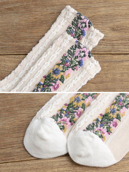 Damsockor med blommigt jacquardmönster för vardagsbruk – Fempack