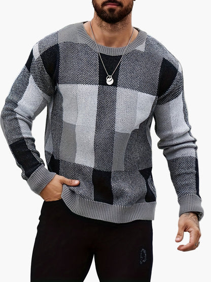 Herrtröja med rutigt mönster, ledig stil för höst och vinter
