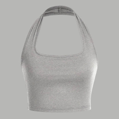 Dam Halterneck Crop Top med Öppen Rygg - Trendig Sommartopp för Vardag och Fest