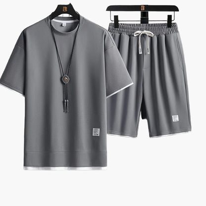 Herrset Lounge – T-shirt och Shorts, Modern Avslappnad Stil
