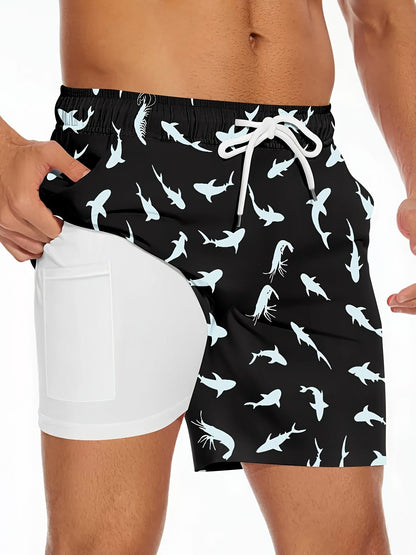 Herrars badshorts med roliga ankan-motiv – perfekt för strand och pool