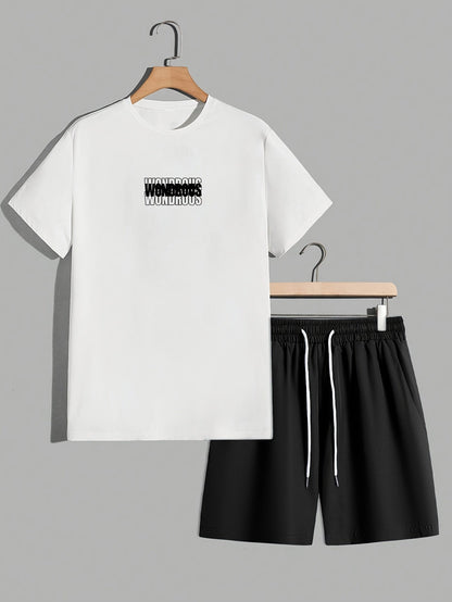 Herrset med T-shirt och Shorts, Modern Streetwear med Psykedeliskt Grafiskt Tryck, Avslappnad Passform