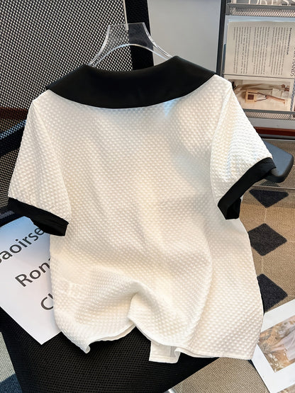 Dam Blus Elegant Kortärmad Med Krage och Knappdetaljer – Perfekt för Kontor och Vardag