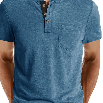 Herr T-shirt med knappslå och bröstficka – Casual stil för vardag och fritid