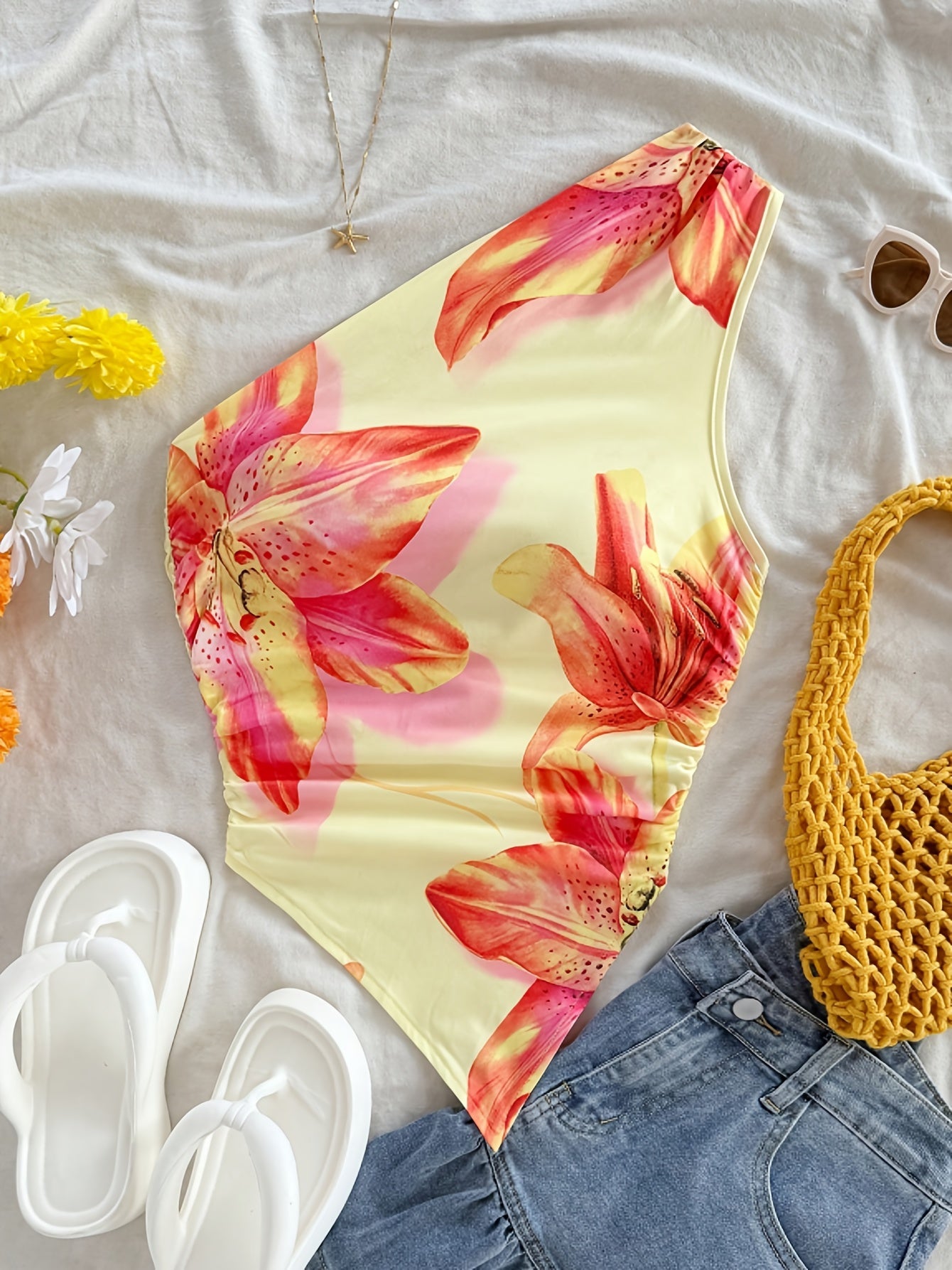 Dam Body One Shoulder Elegant Blommig Stil Perfekt för Vår och Sommar