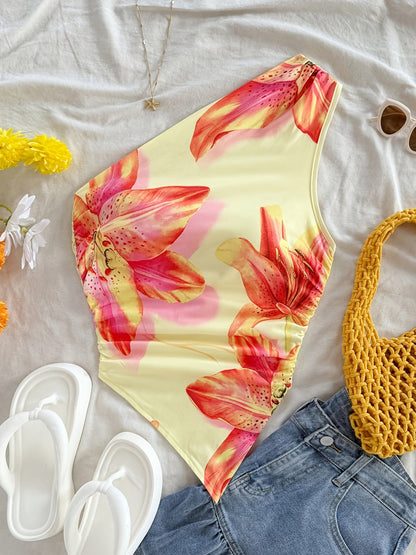 Dam Body One Shoulder Elegant Blommig Stil Perfekt för Vår och Sommar