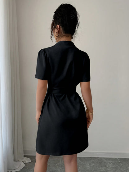 Dam Kavajklänning Med Bälte Dubbelknäppt Elegant Kontorsstil