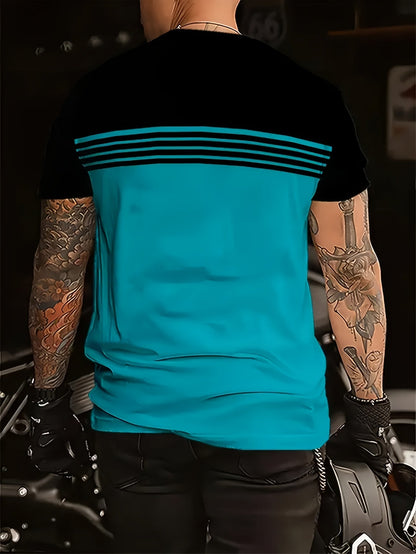 Herr T-shirt med randigt mönster för motorcykelentusiaster – Modern och avslappnad stil