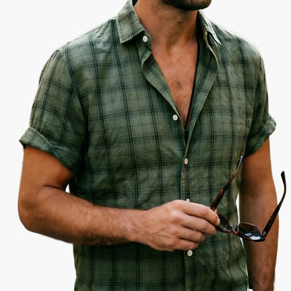 Herr Skjorta Kortärmad Rutigt Mönster Casual Sommarstil