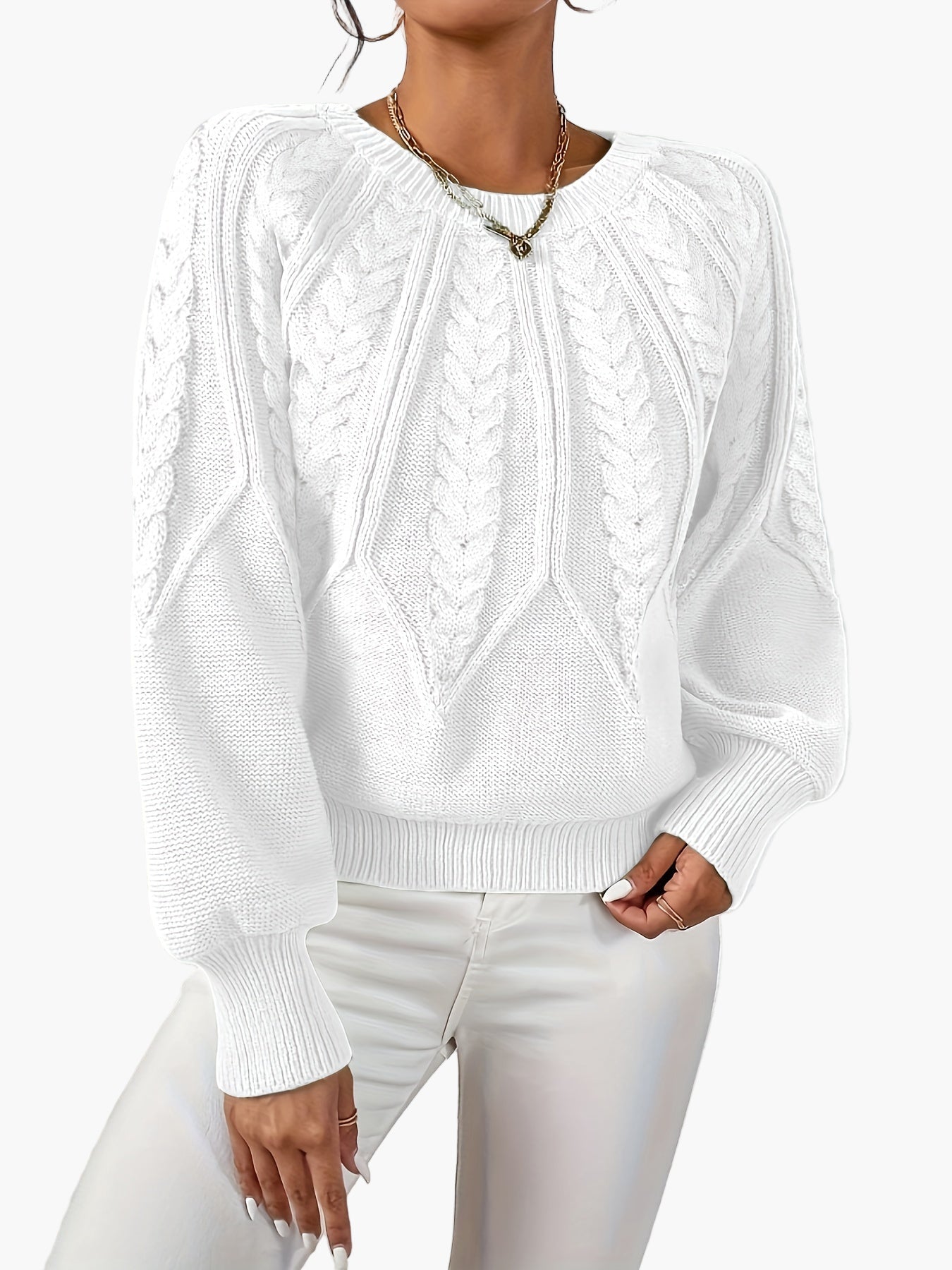 Damstickad Elegant Tröja med Kabelmönster för Vardag och Kontor