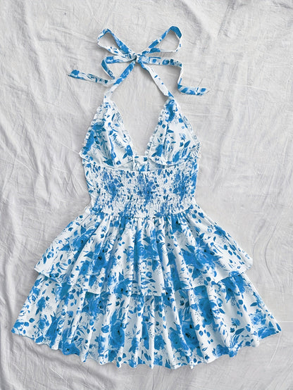 Damklänning Mini Volang Halterneck Romantisk Sommarfest