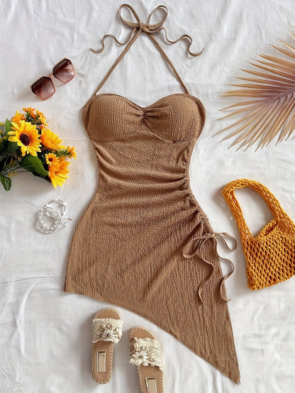 Dam Bodycon Klänning med Asymmetrisk Fåll och Sweetheart Halsringning – Perfekt för Fest och Semester