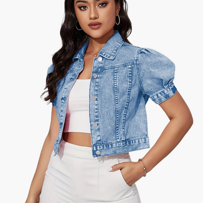 Dam Kort Jeansjacka Elegant Vår/Sommar Trendig Kortärmad