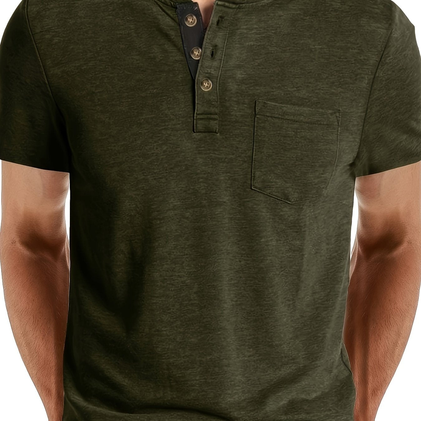 Herr T-shirt med knappslå och bröstficka – Casual stil för vardag och fritid