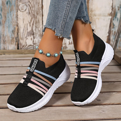 Dam Sneakers Slip-on Sportiga Vardagsskor Låg Modell – Trendig Randig Design
