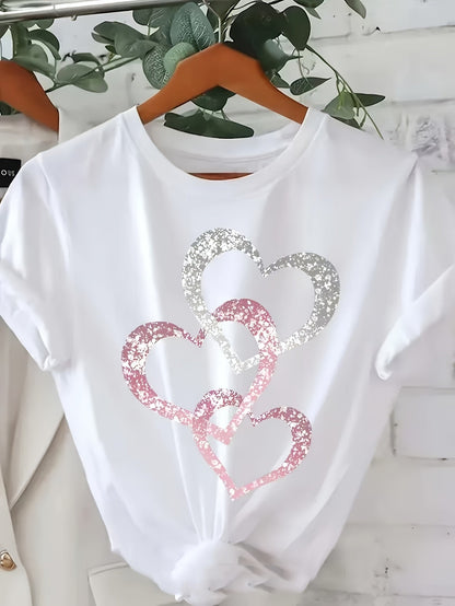 Dam T-shirt med glitterhjärtan – Trendig vardagsstil för sommar