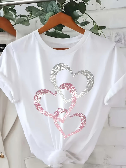 Dam T-shirt med glitterhjärtan – Trendig vardagsstil för sommar