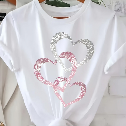 Dam T-shirt med glitterhjärtan – Trendig vardagsstil för sommar