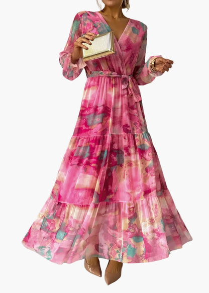 Dam Klänning Långärmad Omlott Vacker Fest Maxi Bohem Elegant Stil