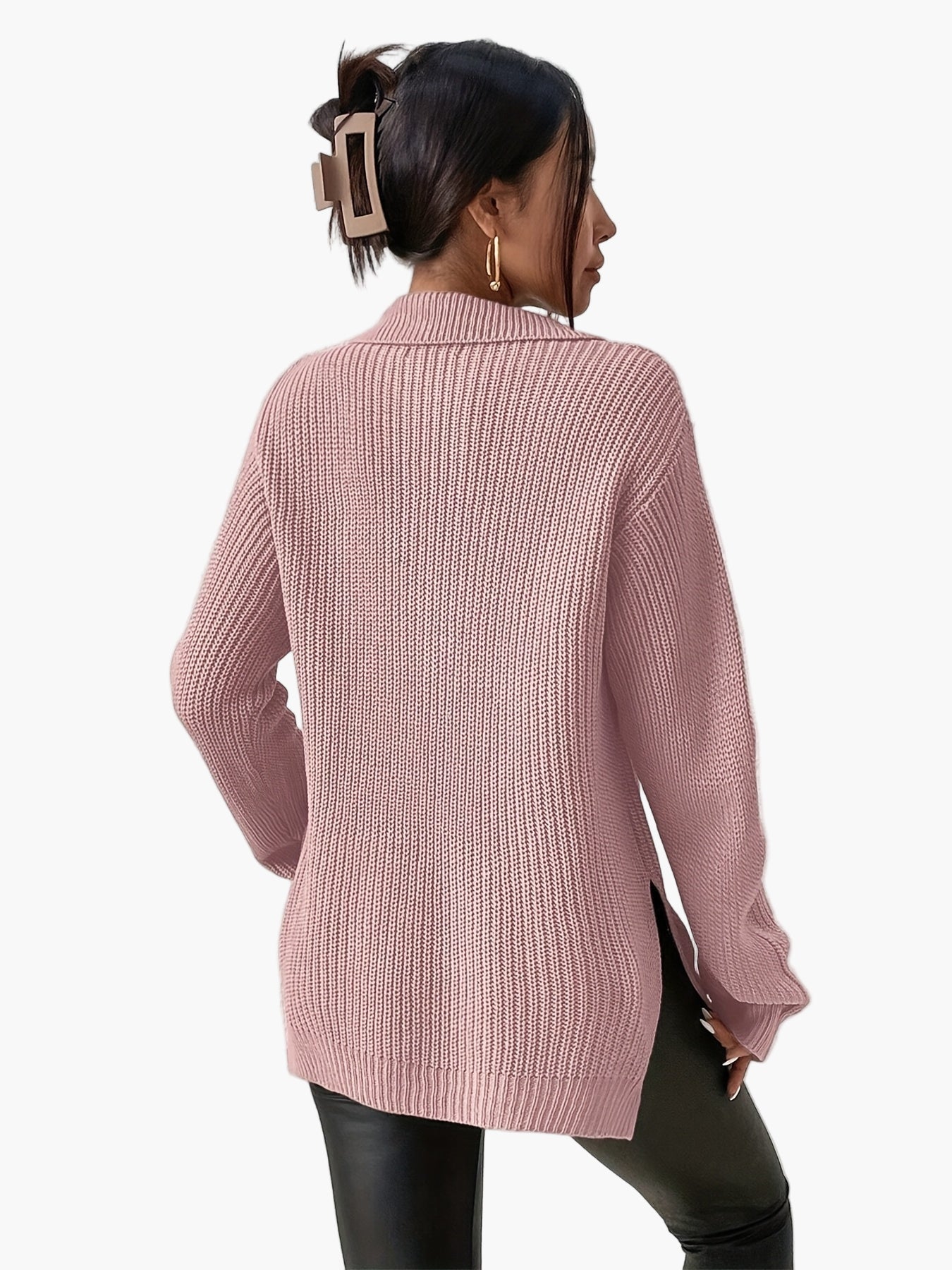 Damtröja med halv dragkedja och hög krage – Trendig stickad pullover för höst och vinter