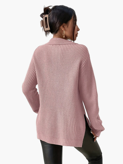 Damtröja med halv dragkedja och hög krage – Trendig stickad pullover för höst och vinter