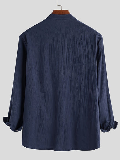 Herr Skjorta Henley Långärmad Avslappnad Modern Stil