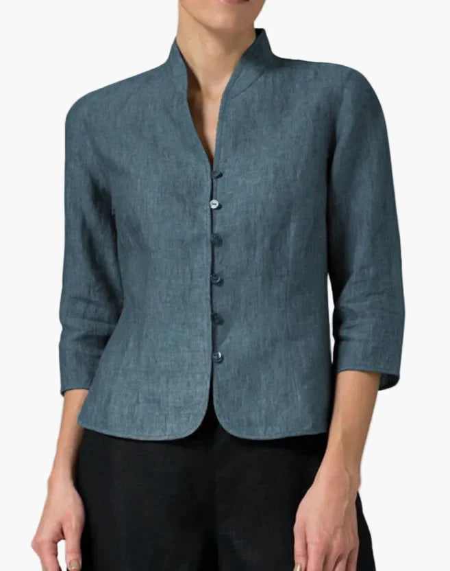 Dam Blus Kavajstil Ståkrage Elegant Vardags- och Kontorsbruk
