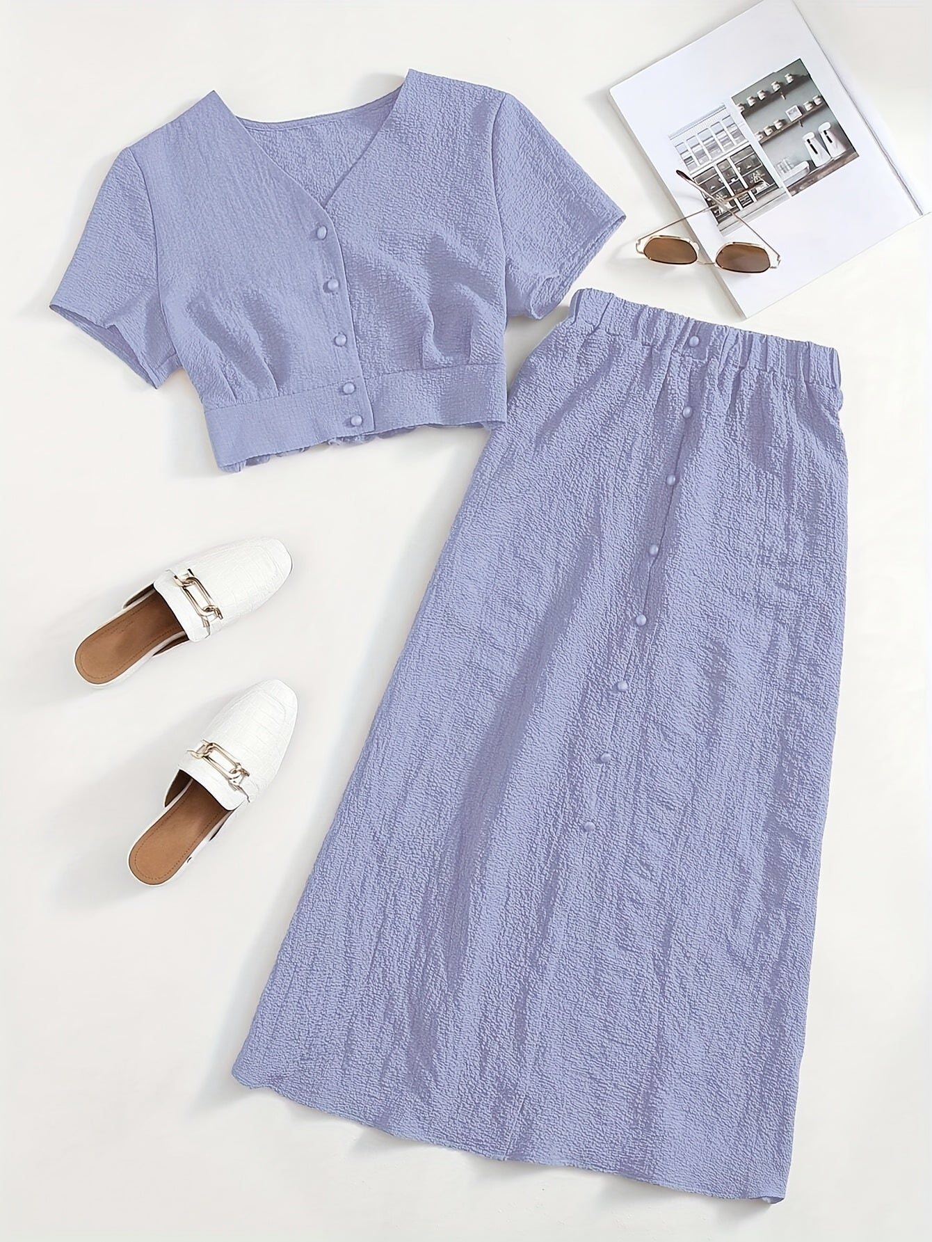 Dam Set Tvådelad Kjol och Kortärmad Crop Top Elegant Vår Sommar