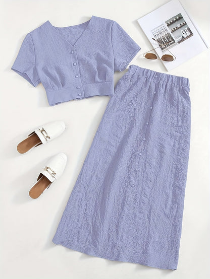 Dam Set Tvådelad Kjol och Kortärmad Crop Top Elegant Vår Sommar