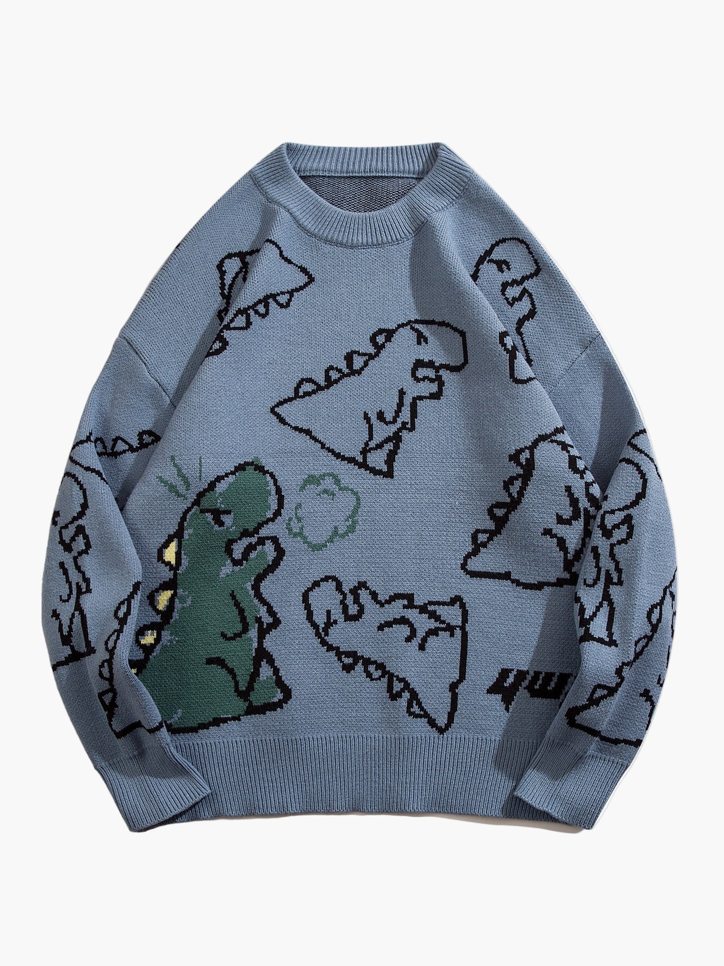 Herrtröja med tecknad dinosauriedesign, avslappnad streetwear för höst och vinter