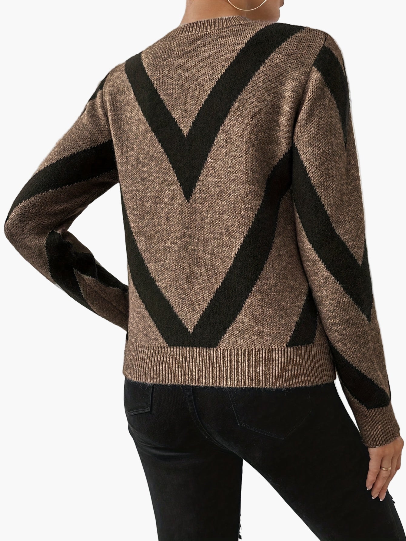 Damtröja med geometriskt mönster, elegant vardagsstil, lång ärm