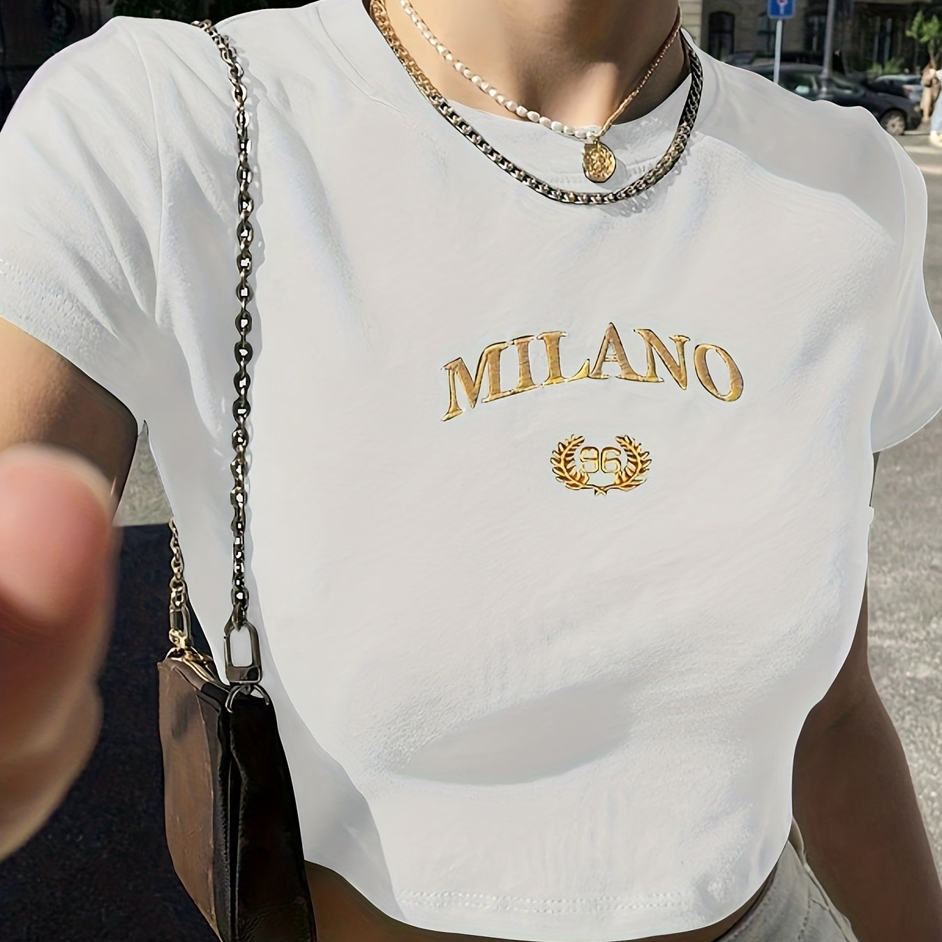 Dam T-shirt Cropped Milano Broderad Trendig Sommar Y2K