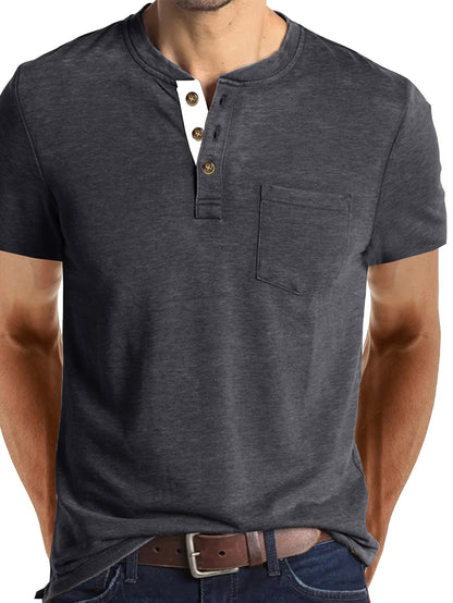 Herr T-shirt med knappslå och bröstficka – Casual stil för vardag och fritid