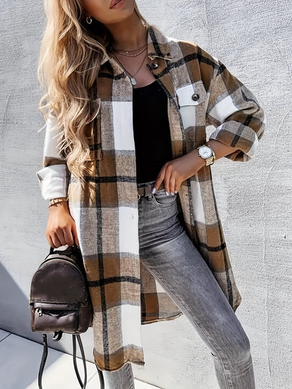 Dam Skjortjacka Lång Oversize Rutig Casual Vår/Höst