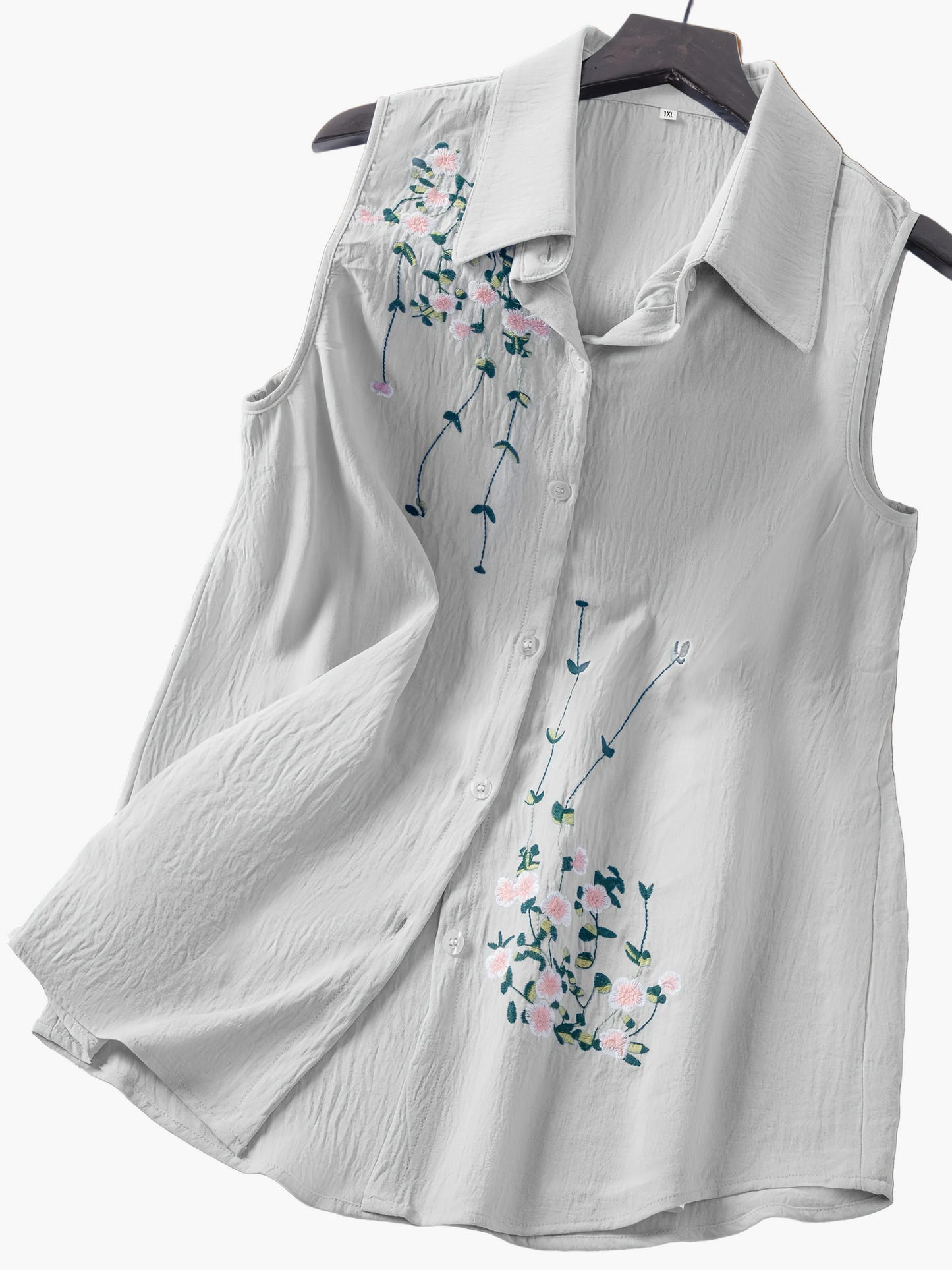 Dam Ärmlös Elegant Blus med Broderade Blommor – Perfekt För Vardag och Kontor