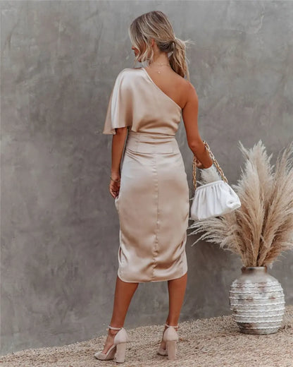 Kvinnors Asymmetrisk Midi Cocktailklänning – Elegant Fest- & Kvällsstil