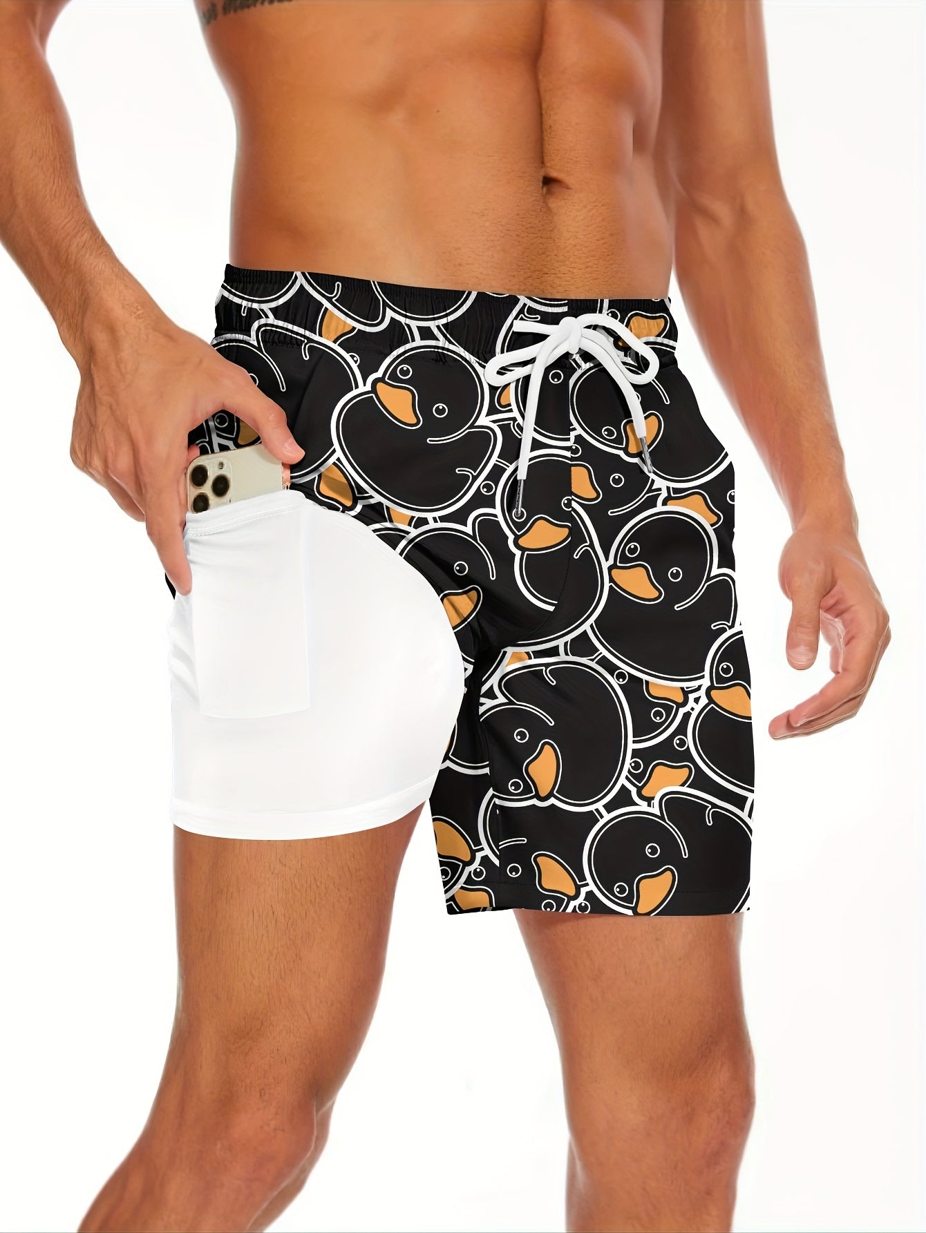 Herrars badshorts med roliga ankan-motiv – perfekt för strand och pool