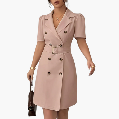 Dam Kavajklänning Med Bälte Dubbelknäppt Elegant Kontorsstil