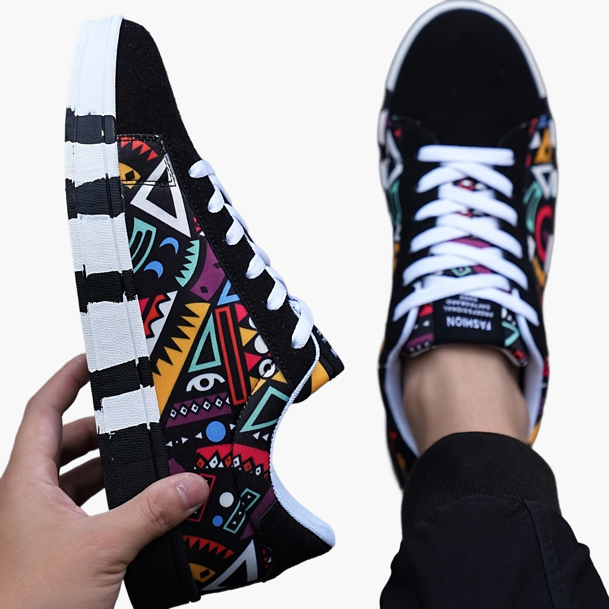 Herr Sneakers Streetwear Geometriskt Mönster Trendiga Fritidsskor
