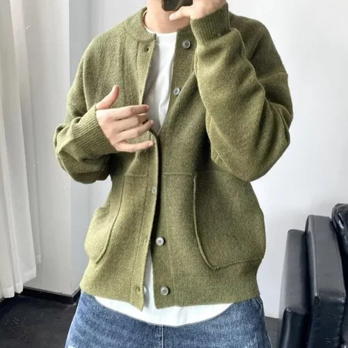 Herr – Modern stickad cardigan med avslappnad passform, perfekt för vardag och lager-på-lager-stil