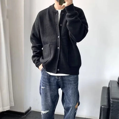 Herr – Modern stickad cardigan med avslappnad passform, perfekt för vardag och lager-på-lager-stil