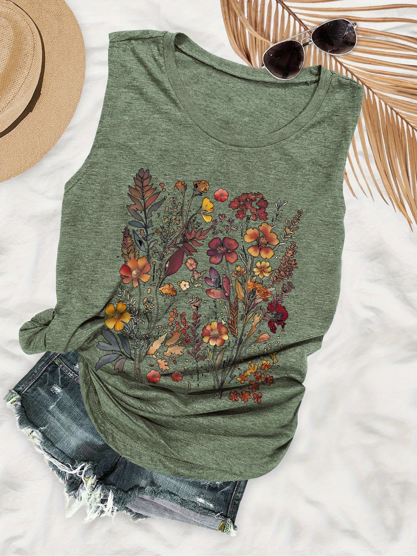 Dam T-shirt med Blommigt Tryck och Avslappnad Sommarstil