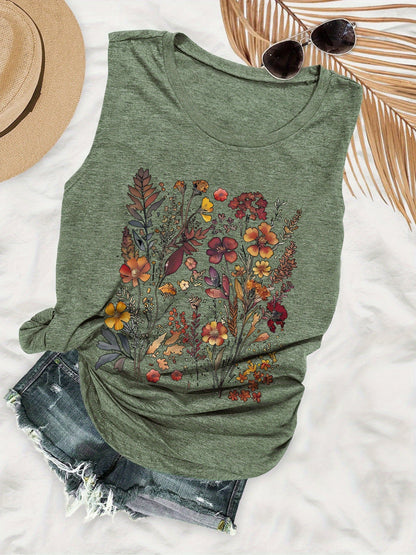 Dam T-shirt med Blommigt Tryck och Avslappnad Sommarstil