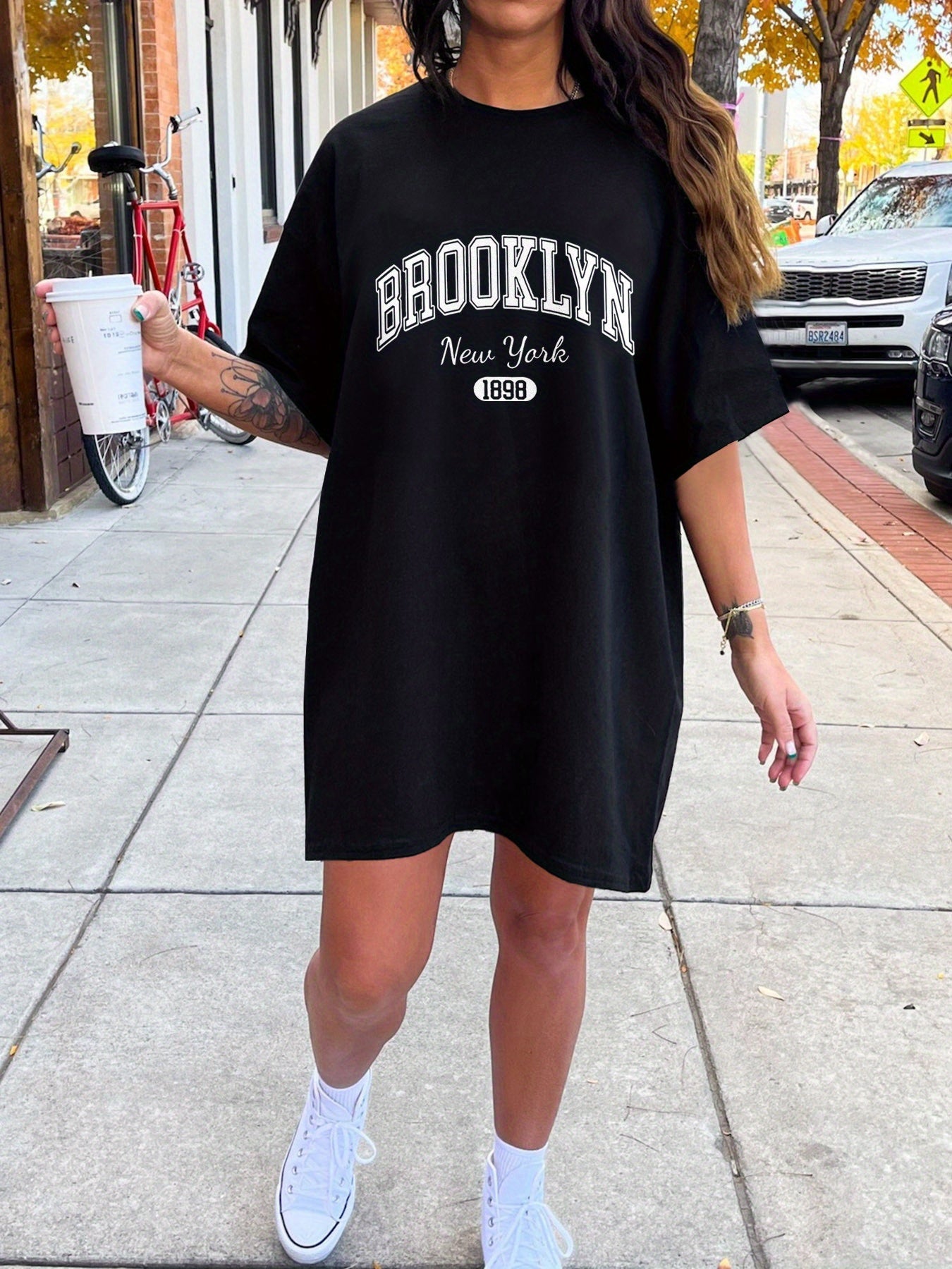 Dam T-shirtklänning Oversize Casual – Brooklyn New York Tryck, Streetwear, Sommar
