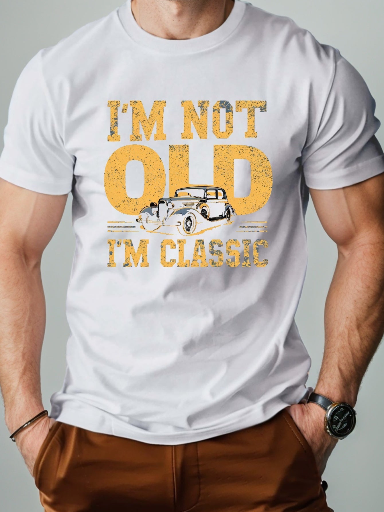 Herr T-shirt med Vintagebil – Rolig Present till Klassikerälskare, Casual Stil