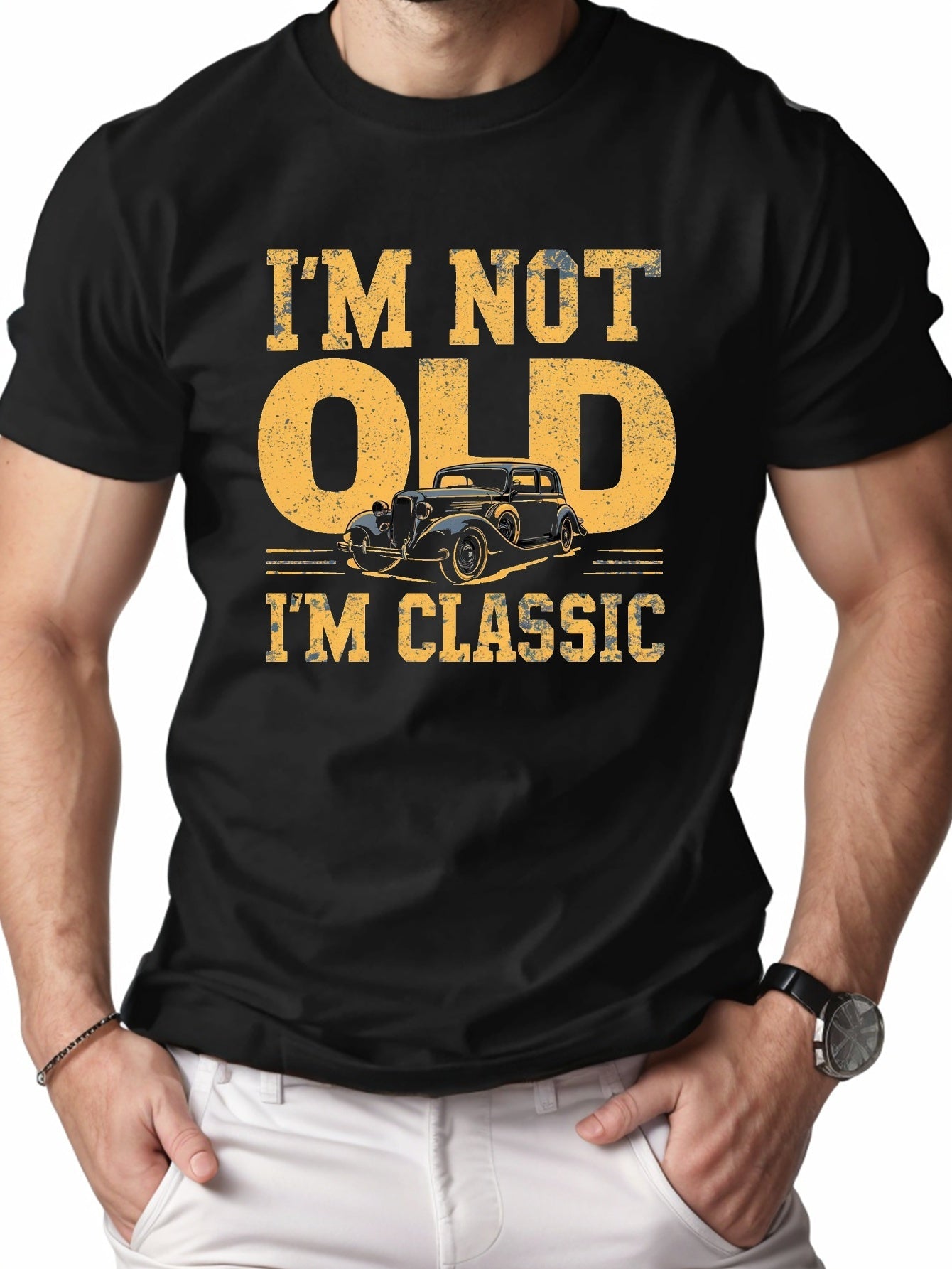 Herr T-shirt med Vintagebil – Rolig Present till Klassikerälskare, Casual Stil