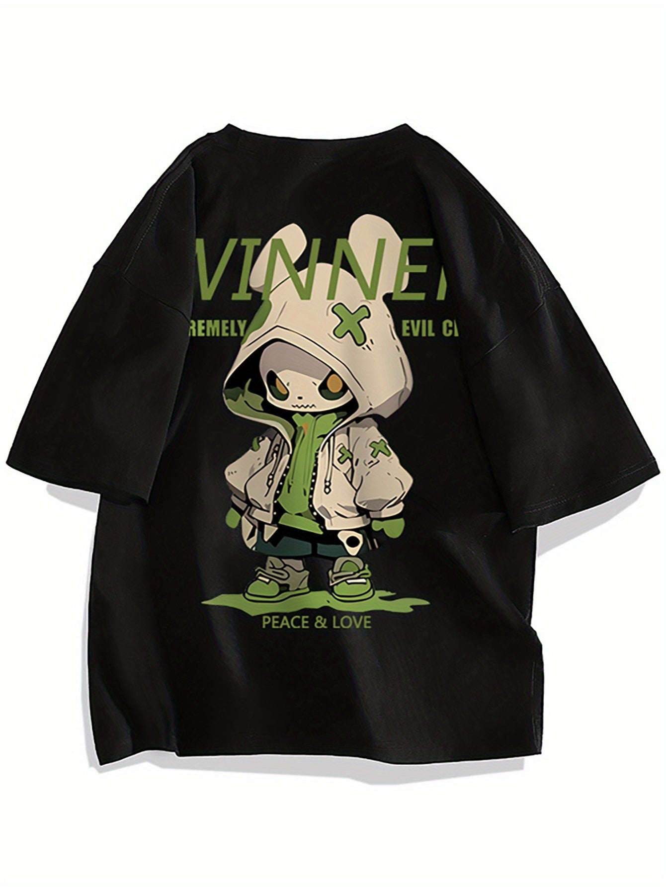 Herr T-shirt Streetwear Oversize med Tecknad Grafisk Design och Urban Stil